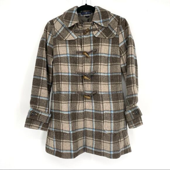 Vintage GAP Plaid Wool Blend Toggle Coat Jacket preppy  XS Sherlock Holmes - Picture 2 of 7